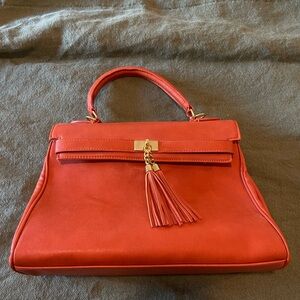 Aldo Vintage Kelly Bag In Orange With Gold Embellishments